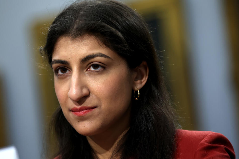 WASHINGTON, DC - MAY 15: Lina Khan, Chair of the Federal Trade Commission (FTC), arrives to testify before the House Appropriations Subcommittee at the Rayburn House Office Building on May 15, 2024 in Washington, DC. Khan testified on the fiscal year 2025 budget request for the Federal Trade Commission. (Photo by Kevin Dietsch/Getty Images)