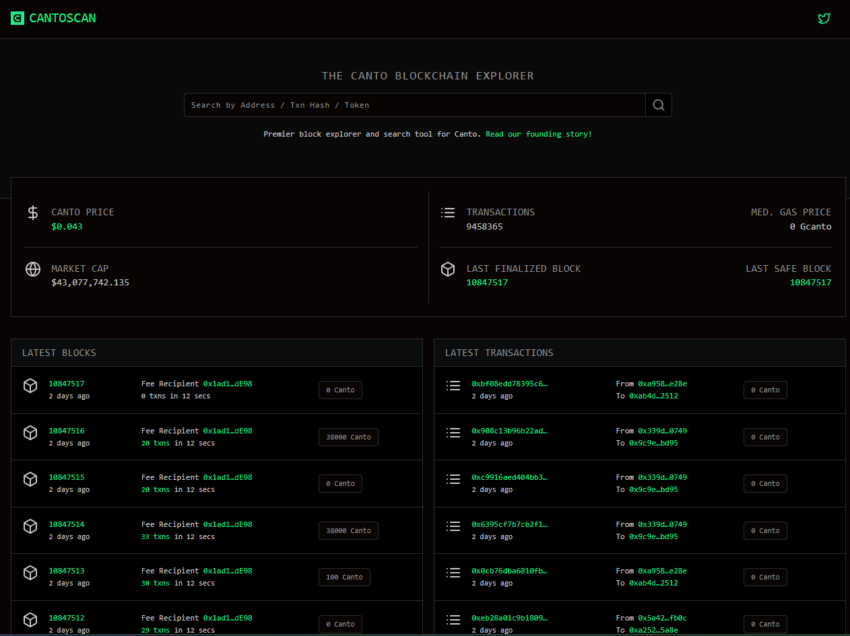 Canto's Last Transactions Before Outage.