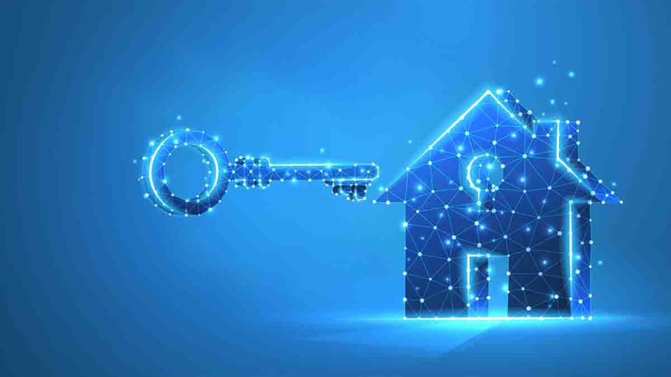 mortgage lending technology illustration with a house and a key