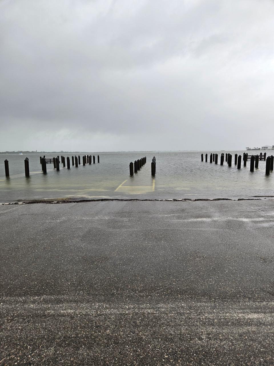 The docks at Indian Mound Park are underwater.