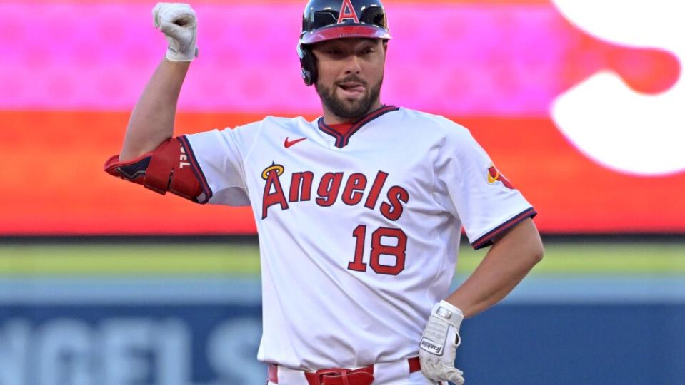 Angels first baseman Nolan Schanuel has been surging of late, making him an intriguing add in fantasy baseball leagues. (Jayne Kamin-Oncea-USA TODAY Sports)