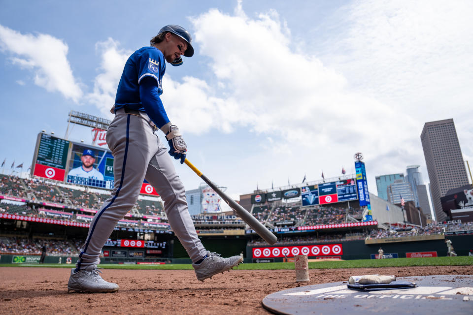 Bobby Witt Jr. is helping lead a Royals surge toward the playoffs in the AL Central. (Photo by Brace Hemmelgarn/Minnesota Twins/Getty Images)