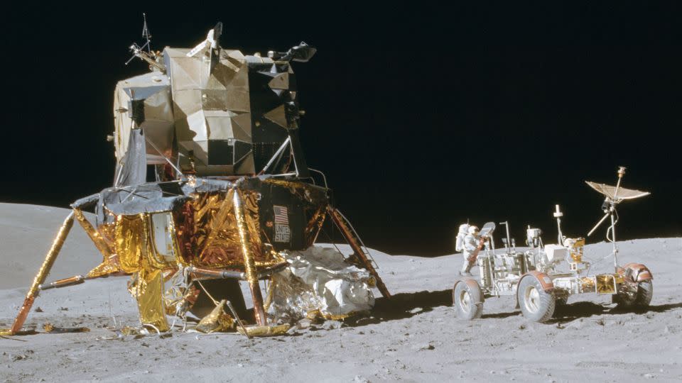 The Apollo 16 mission lands in the Descartes Highlands region near the lunar equator in April 1972. - NASA