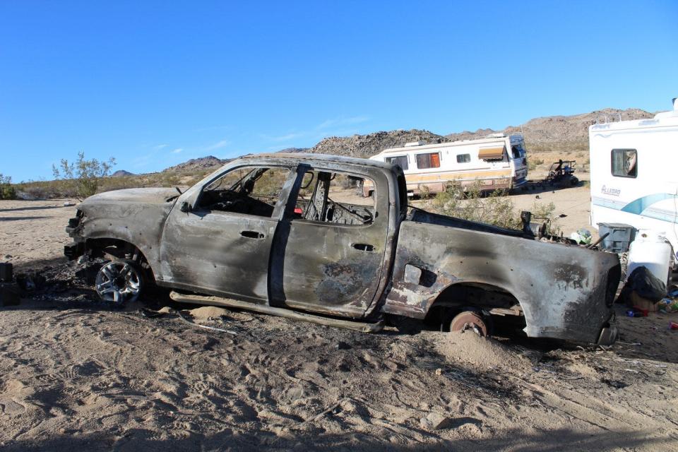 A man and woman were doused with gasoline and set on fire while sitting in a pickup truck in Johnson Valley on Monday, June 19, 2023.