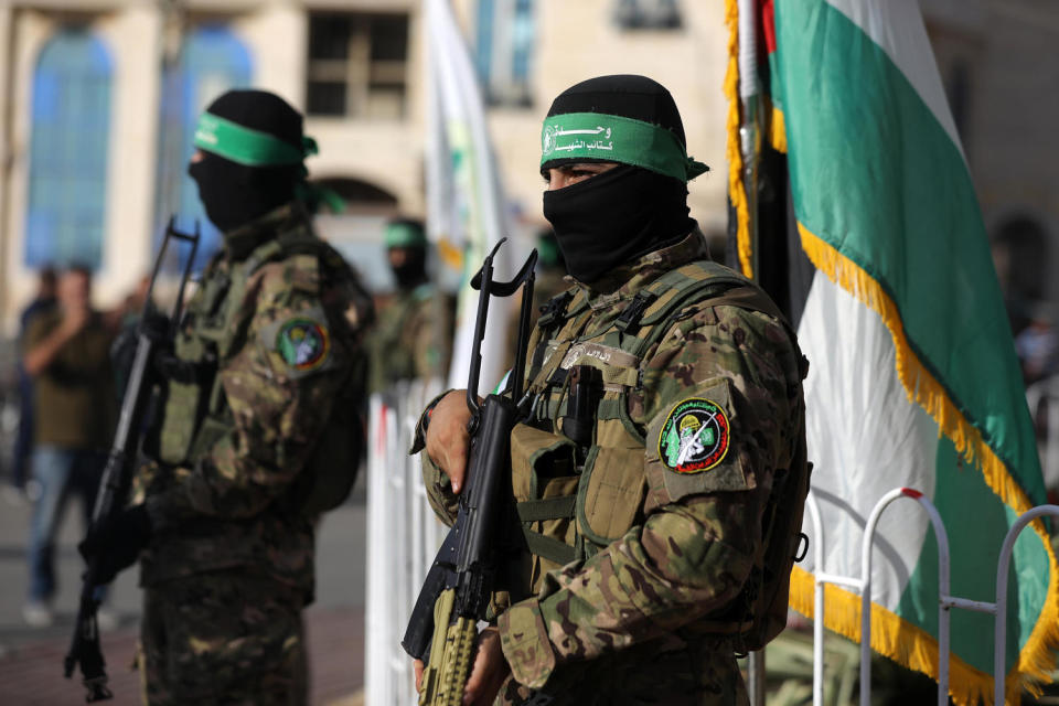 Members of the Ezzedine al-Qassam Brigades in Gaza City (Majdi Fathi / NurPhoto via Getty Images file )