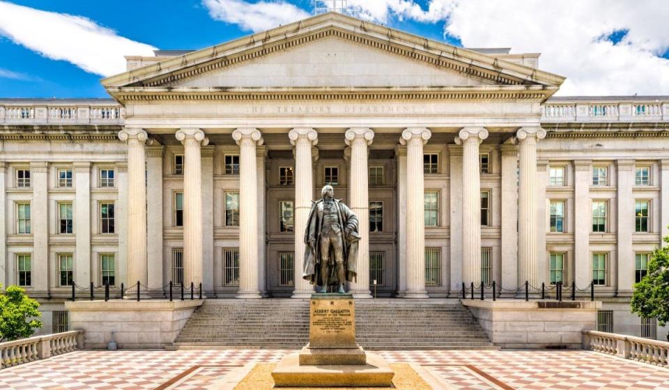 The Treasury Department Washington DC building statue