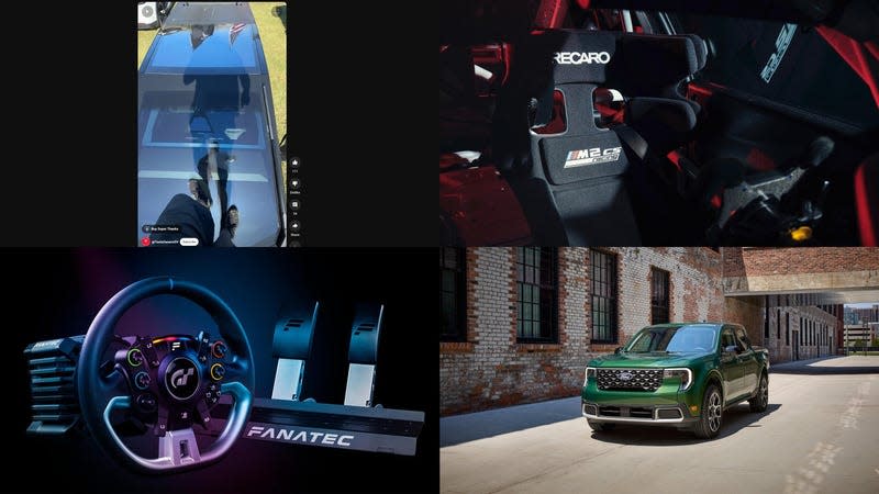 Screenshot: Tesla Owners of Silicon Valley on YouTube, Image: Recaro, Fanatec, Ford Motor Company, Fisker, Photo: Chris Walker/Chicago Tribune/Tribune News Service (Getty Images), Celal Gunes/Anadolu Agency, Alexander Scheuber (Getty Images), d3sign (Getty Images)