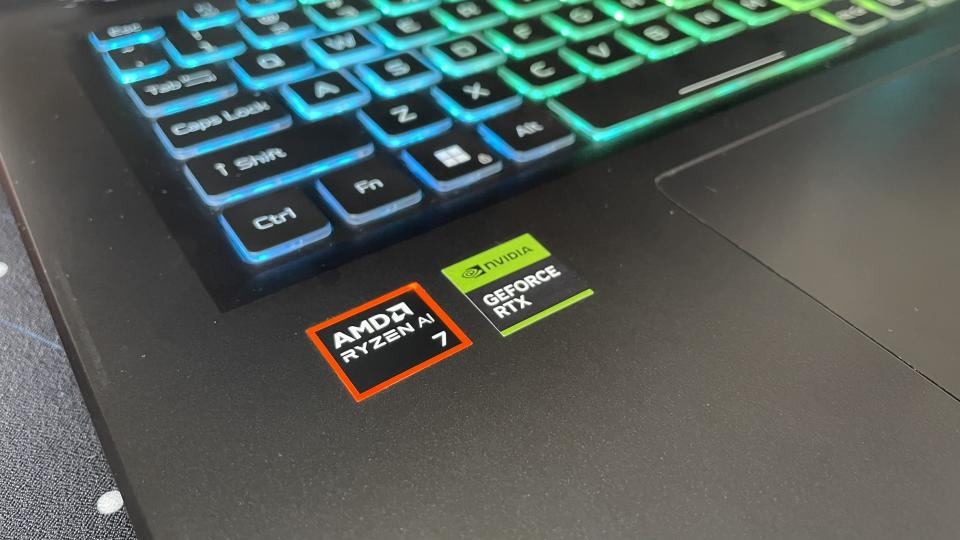  The AMD Ryzen and NVIDIA RTX stickers on the Acer Nitro 17. 