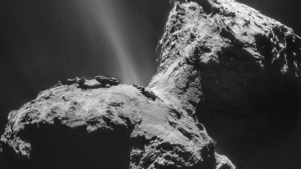  A jet shoots from Comet 67P/Churyumov-Gerasimenko's neck on Jan. 31, 2015. . 