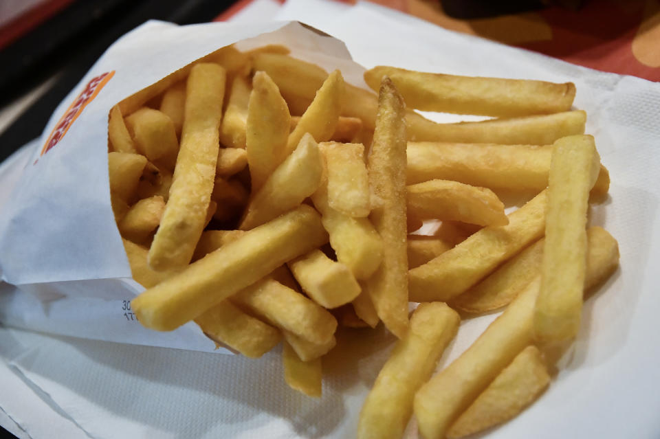 TURIN, ITALY - JULY 13: General view of close up of Burger King French Fries on July 13, 2023 in Turin, Italy. On the occasion of World French Fries Day, celebrated on July 13th annually. (Photo by Stefano Guidi/Getty Images)