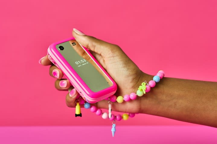 A promotional image showing the HMD Barbie Phone.