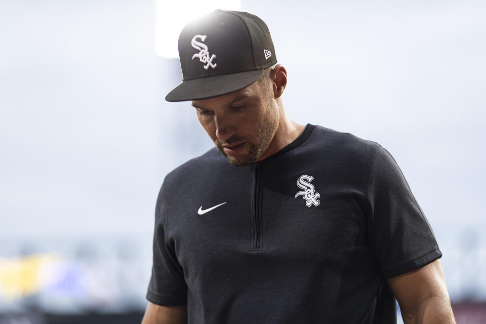 CHICAGO, ILLINOIS - AUGUST 09: Chicago White Sox Interim Manager Grady Sizemore walks towards the dugout before a game against the Chicago Cubs at Guaranteed Rate Field on August 09, 2024 in Chicago, Illinois. (Photo by Griffin Quinn/Getty Images)