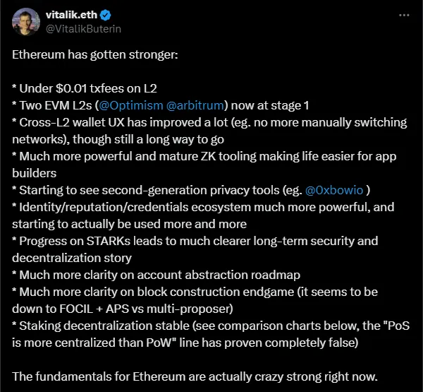 Vitalik Buterin Defends Ethereum Fundamentals, Source: X Post