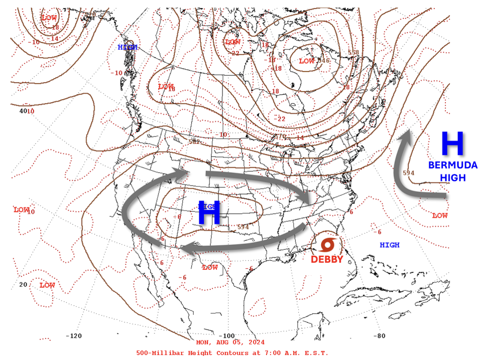 An annotated map of National Weather Service data shows influences on storm