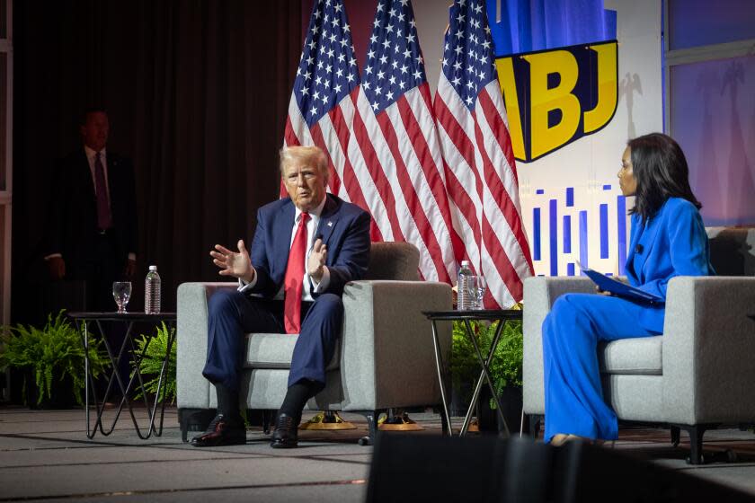 Chicago, IL - July 31: Trump visits the National Association of Black Journalists (NABJ) convention on Wednesday, July 31, 2024 in Chicago, IL. (Jason Armond / Los Angeles Times)