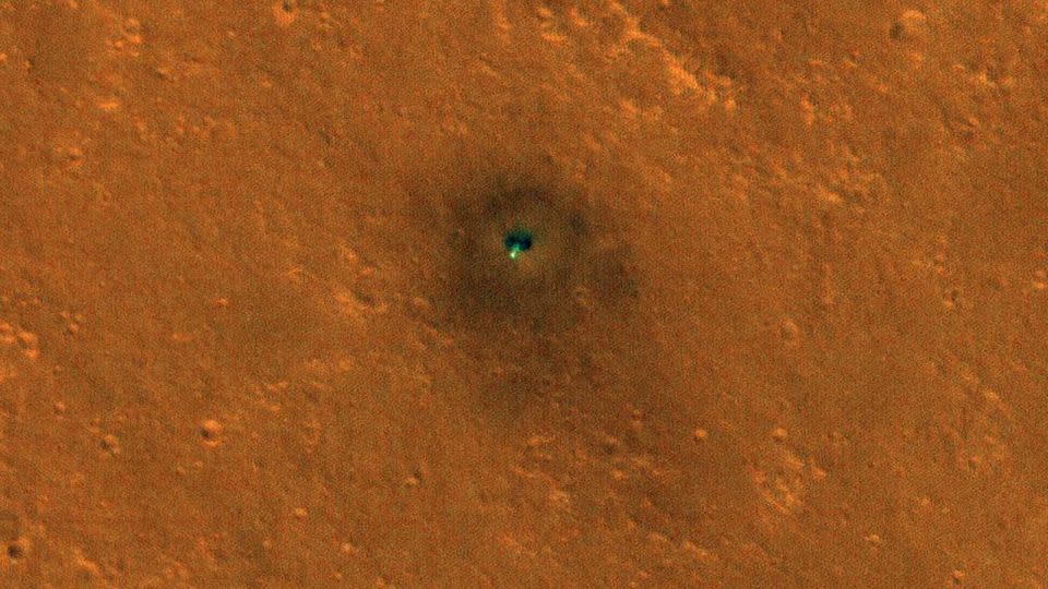 NASA's Mars Reconnaissance Orbiter took an image of InSight sitting on the Martian surface on February 2, 2019. The lander was located in a flat plain called Elysium Planitia. - NASA/JPL-Caltech/University of Arizona