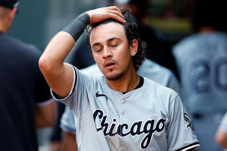 White Sox shortstop Nicky Lopez reacts to his team's 20th straight loss on Sunday. (David Berding/Getty Images)