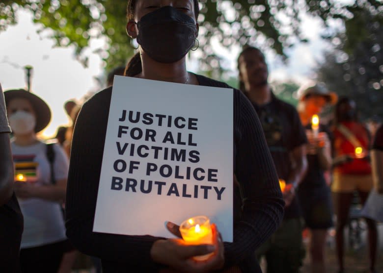 Demonstrators gather in July for a candlelight vigil for police shooting victim Sonya Massey in Washington, D.C. (Probal Rashid/LightRocket via Getty Images)