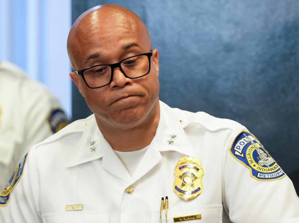 Indianapolis Metropolitan Police Department Deputy Chief of Investigations Kendale Adams speaks during a press conference announcing the arrest of Dana Shepherd as a suspect in the 1993 murder of Carmen Van Huss on Tuesday, Sept. 3, 2024, at the City-County Building in Indianapolis.