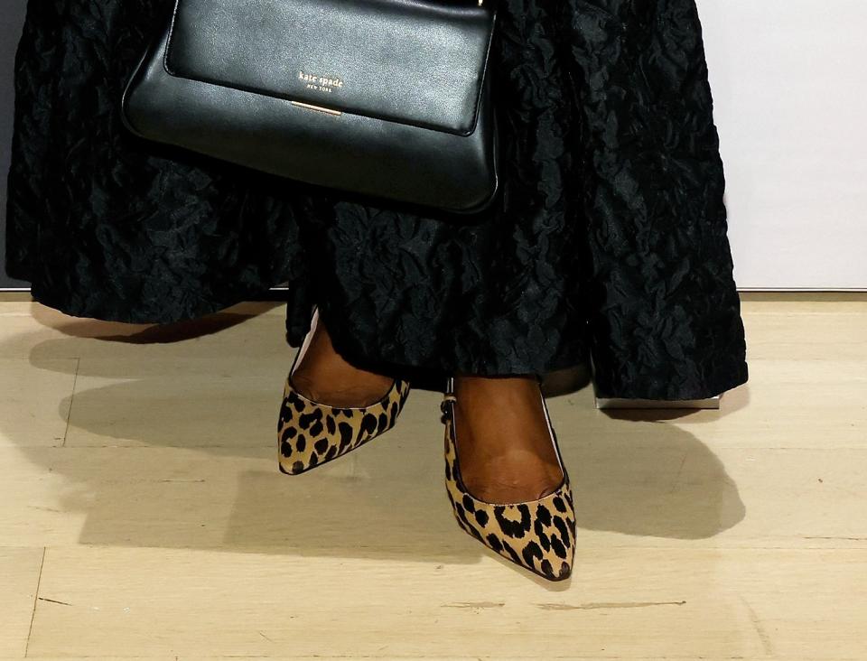 Simone Biles, Kate Spade, New York, leopard print, pumps, maxi dress, formal