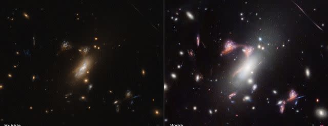 <p>webbtelescope</p> The Hubble image of the galaxy compared to the Webb's image