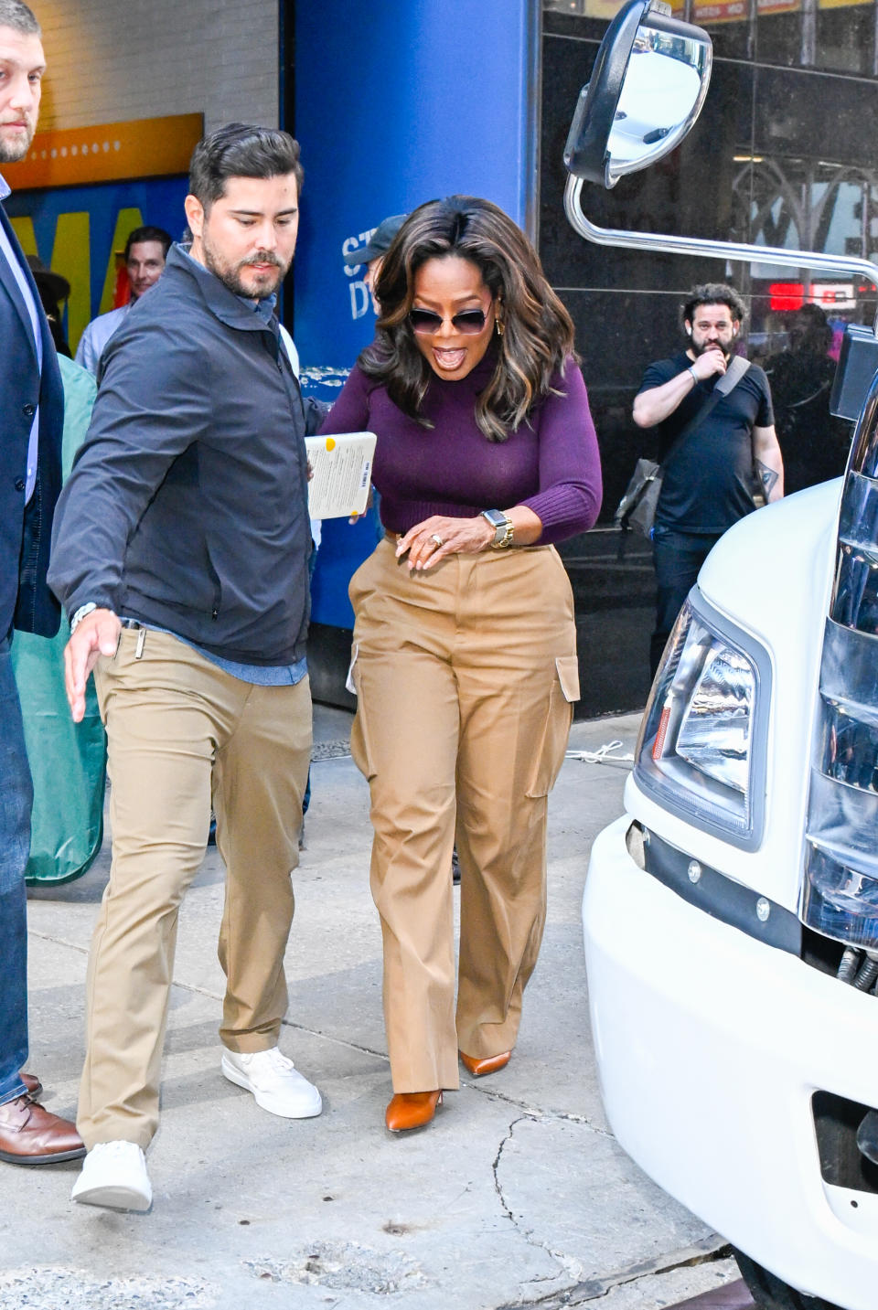 Oprah Winfrey wears pointed pumps while appearing on 'Good Morning America' in New York City