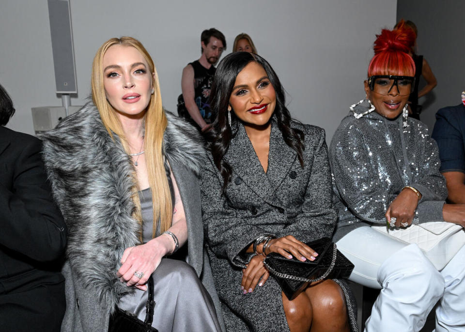 Lindsay Lohan, Mindy Kaling and Mary J. Blige at Michael Kors RTW Spring 2025 as part of New York Ready to Wear Fashion Week held at The Shed on September 10, 2024 in New York, New York.