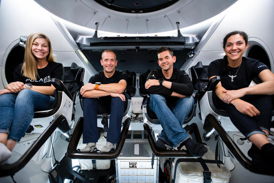 The Polaris Dawn crew (left to right): Anna Menon, pilot Scott Poteet, commander Jared Isaacman and Sarah Gillis. / Credit: SpaceX