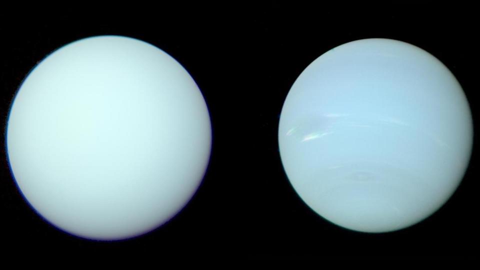 two blue and large planets side by side in an illustration