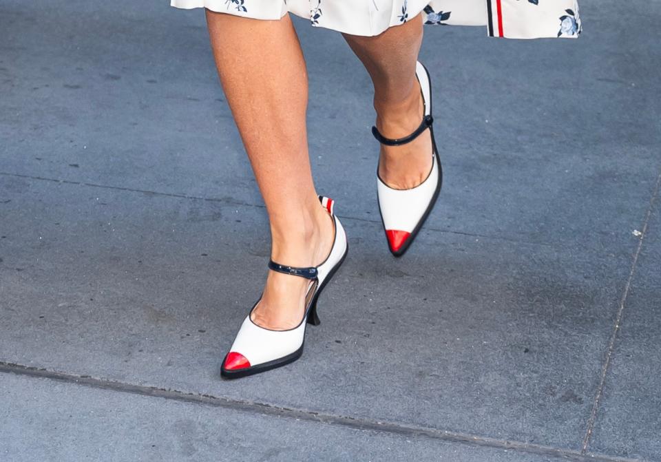 Gwyneth Paltrow, New York, Thom Browne, Mary Jane, heels, floral