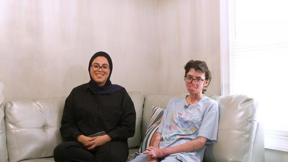 PHOTO: Seham (left), Sara and their mother are currently living in New Jersey as Sara undergoes occupational therapy and further surgeries, Aug. 2024. (ABC News)