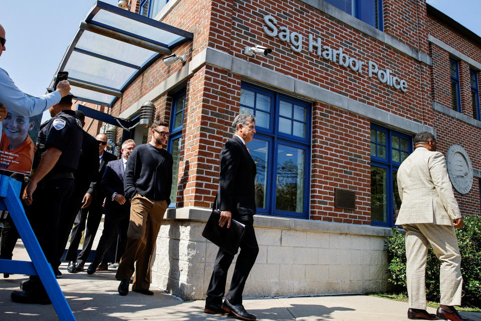 Singer Justin Timberlake exits the Sag Harbor Police Station after appearing in court in Sag Harbor, New York, U.S., September 13, 2024. REUTERS/Eduardo Munoz