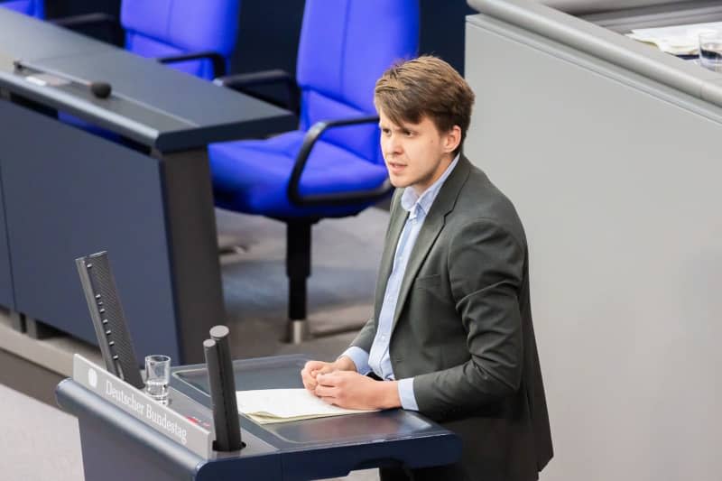 Max Lucks, Member of the German Bundestag, speaks in the plenary session of the German Bundestag. Christoph Soeder/dpa