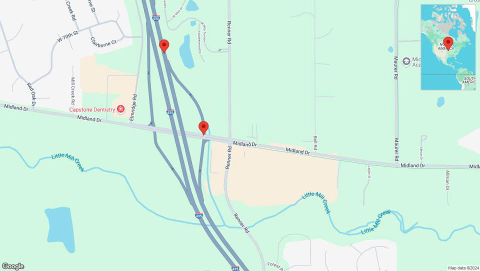 A detailed map that shows the affected road due to 'Shawnee: Renner Road temporarily closed' on September 14th at 3:28 p.m.