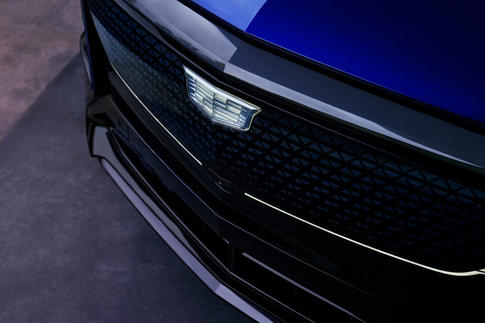 Close-up view of the front grille on the 2025 Cadillac LYRIQ Sport.