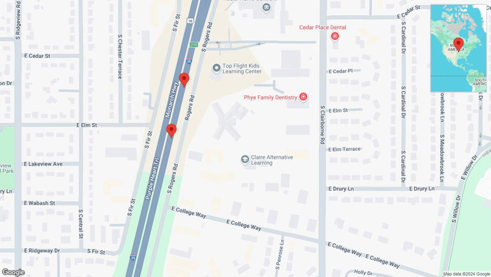 A detailed map that shows the affected road due to 'Broken down vehicle on eastbound I-35 in Olathe' on September 15th at 3:55 p.m.