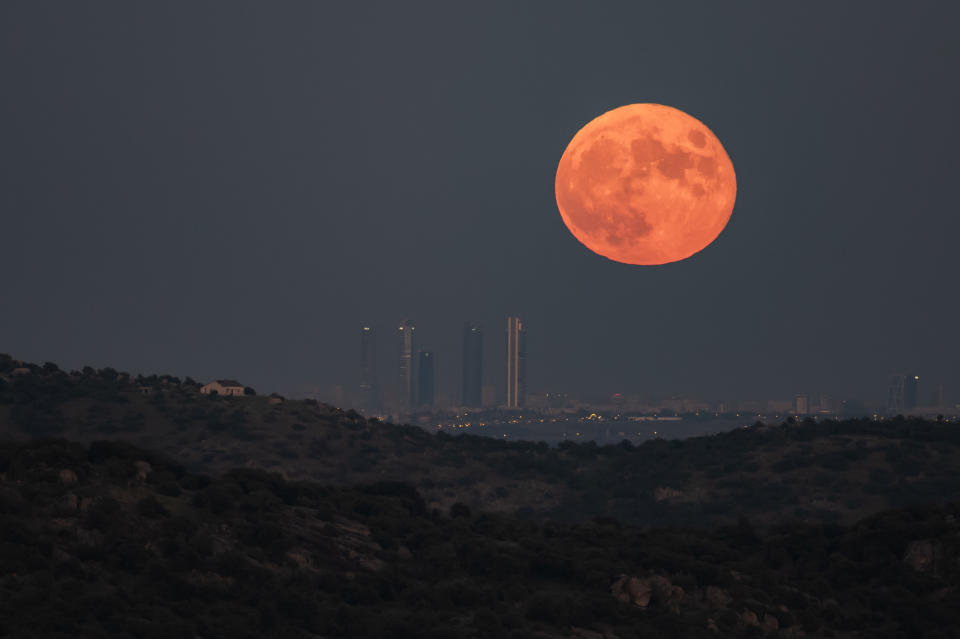 A harvest supermoon over Madrid