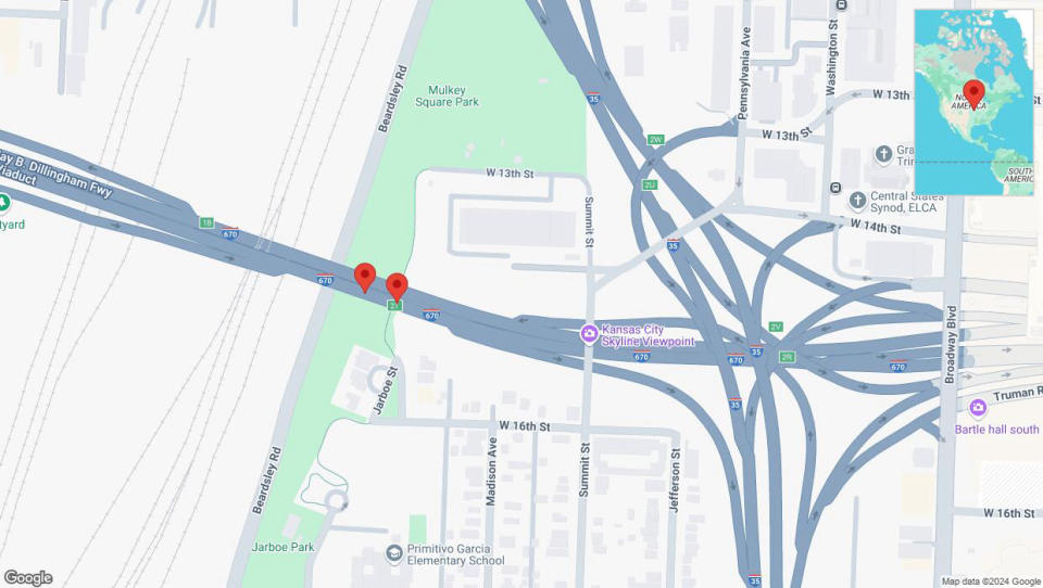 A detailed map that shows the affected road due to 'A crash has been reported on eastbound I-670' on September 16th at 7:19 p.m.