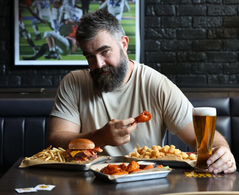 Members of Buffalo Wild Wings' Blazin' Rewards loyalty program can buy one burger get another free including Jason Kelce’s pick, the Triple Bacon Burger, on Wednesday, Sept. 18.