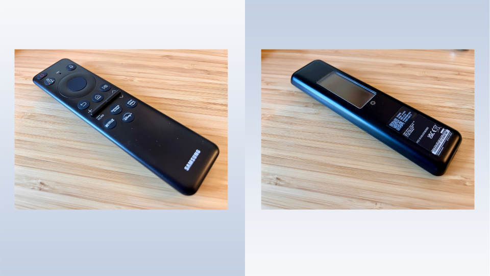 Photos of the front and back of the Samsung remote.