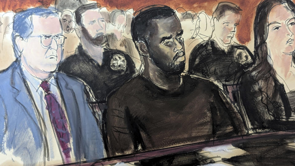 Combs is seen in a courtroom sketch.