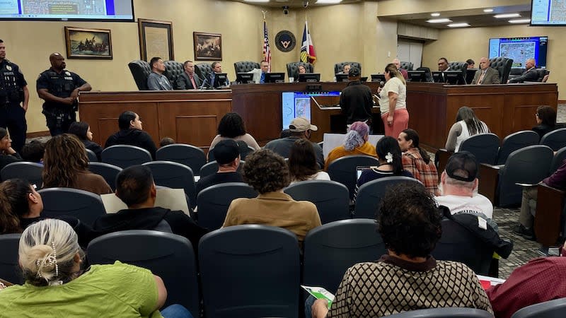 The West Valley City Council listens to a speaker at a hearing on plans to redevelop the Redwood Swap Meet site on Tuesday. | Tim Vandenack, KSL.com