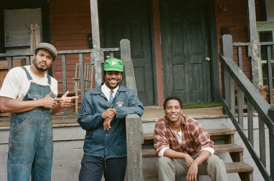 Actor Ray Fisher, director Malcolm Washington and actor John David Washington on the set of 