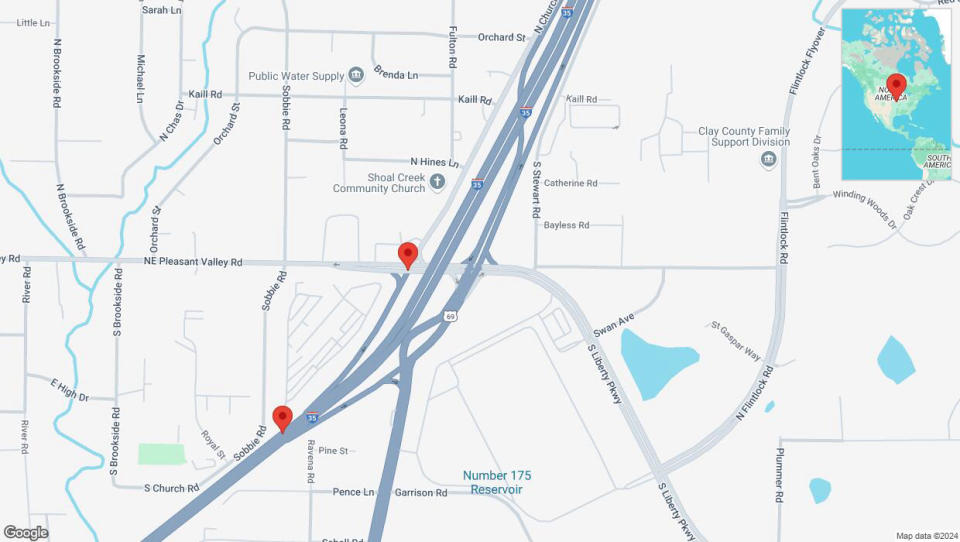 A detailed map that shows the affected road due to 'Pleasant Valley Road closed in Pleasant Valley' on September 20th at 8:48 p.m.