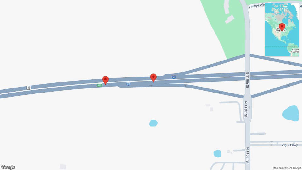 A detailed map that shows the affected road due to 'Broken down vehicle on eastbound I-70 in Edwardsville' on September 20th at 10:59 p.m.