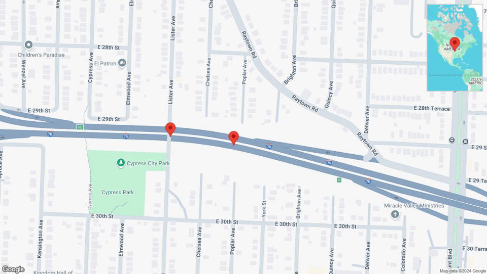 A detailed map that shows the affected road due to 'A crash has been reported on eastbound I-70' on September 22nd at 4:09 p.m.