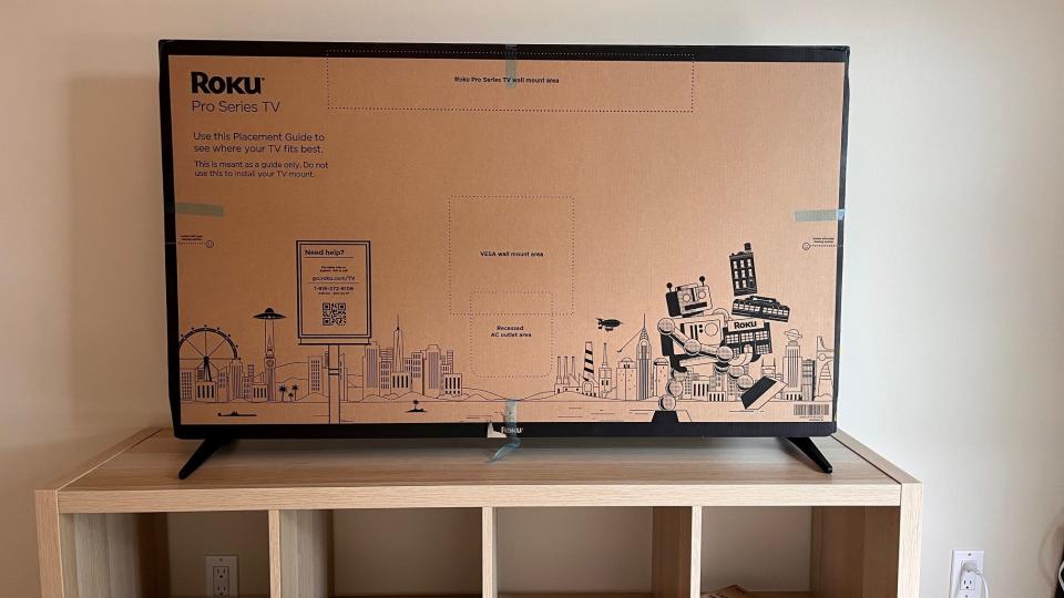 A photo showing Roku's clever wall-mount guide, which also protects the TV during shipping.