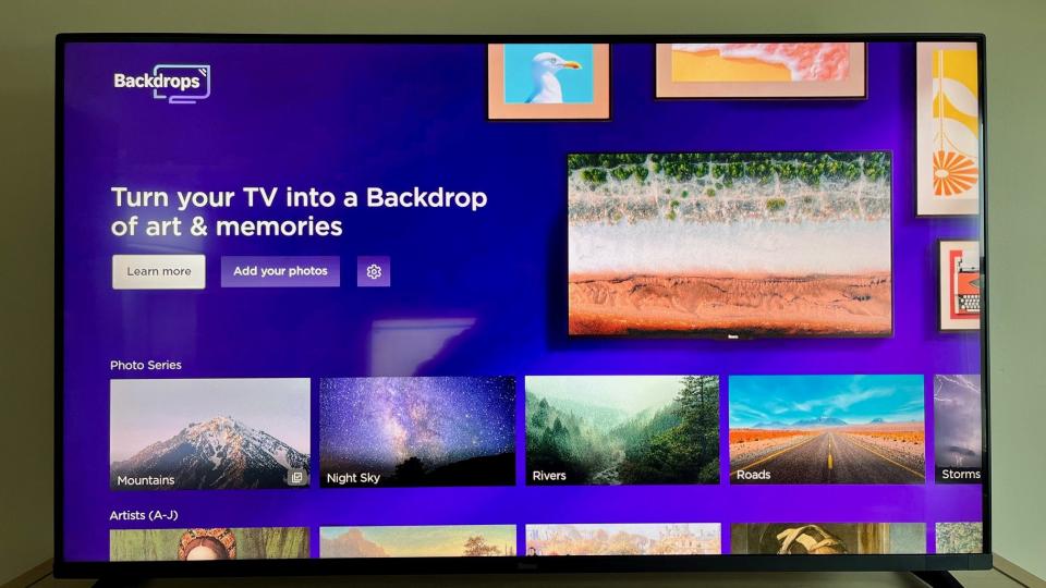 A photo of the Roku Backdrops main screen.