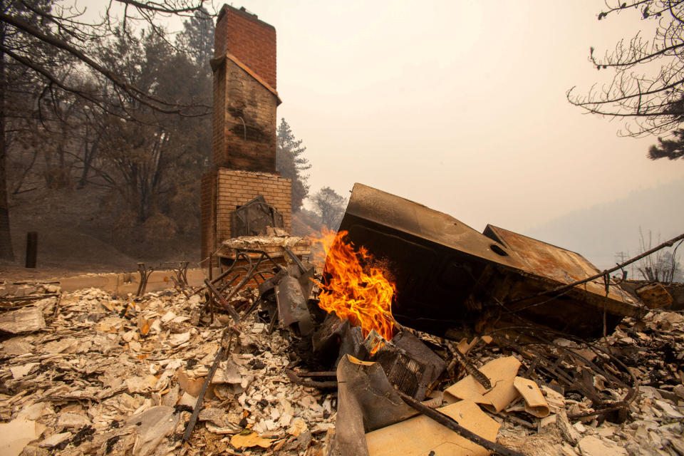 The charred remains of a burnt-out home after the Bridge Fire 