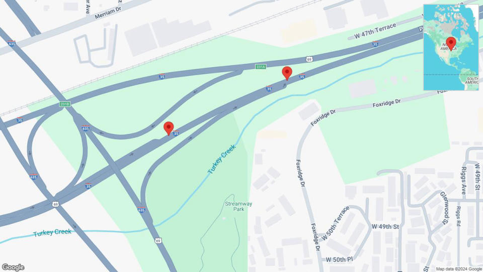 A detailed map that shows the affected road due to 'Mission: I-35 temporarily closed' on September 24th at 10:11 p.m.